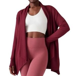 Athleta Pranayama Restore Wrap Womens Medium Maroon Berry Cardigan Sweater Yoga